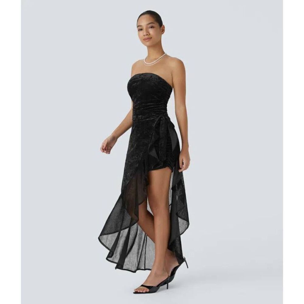 Halara Velvet Mesh Ruffle Maxi Skirt